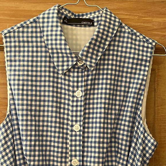 NWT Chetta B Size 12 Blue and White Checked Summer Dress w Tie Belt, Fit & Flare - Picture 3 of 11